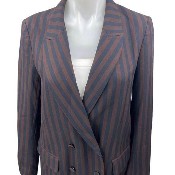 H&M Brown Black Striped Double Breasted Notch Collar Blazer Coat Jacket Size 6 - Picture 3 of 5